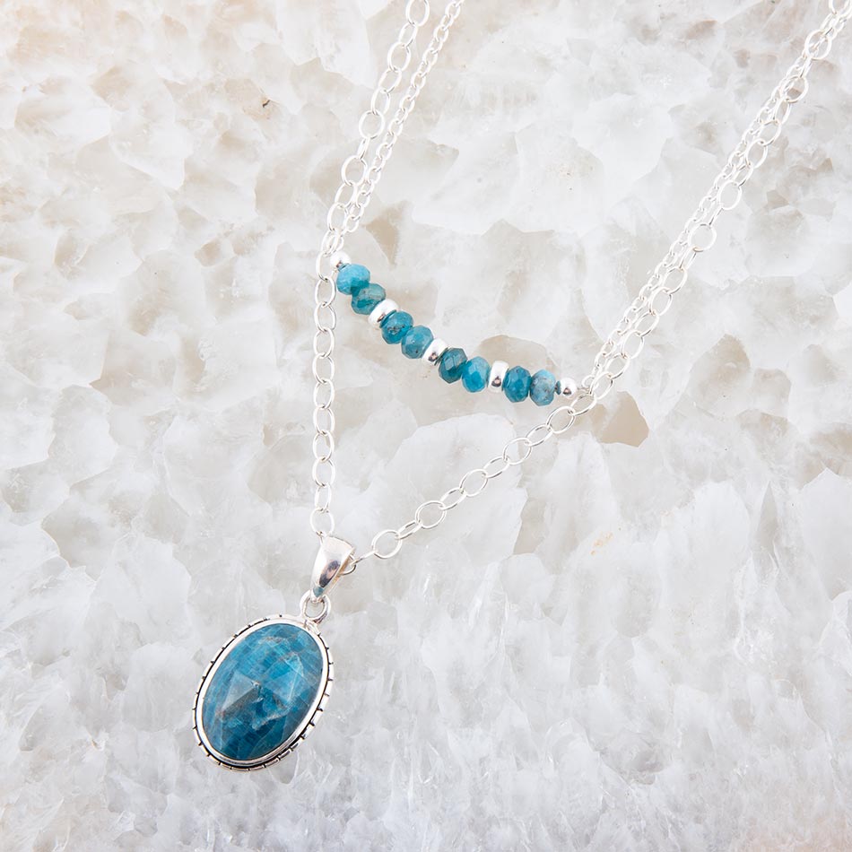Layered Blue Apatite and Sterling Silver Necklace